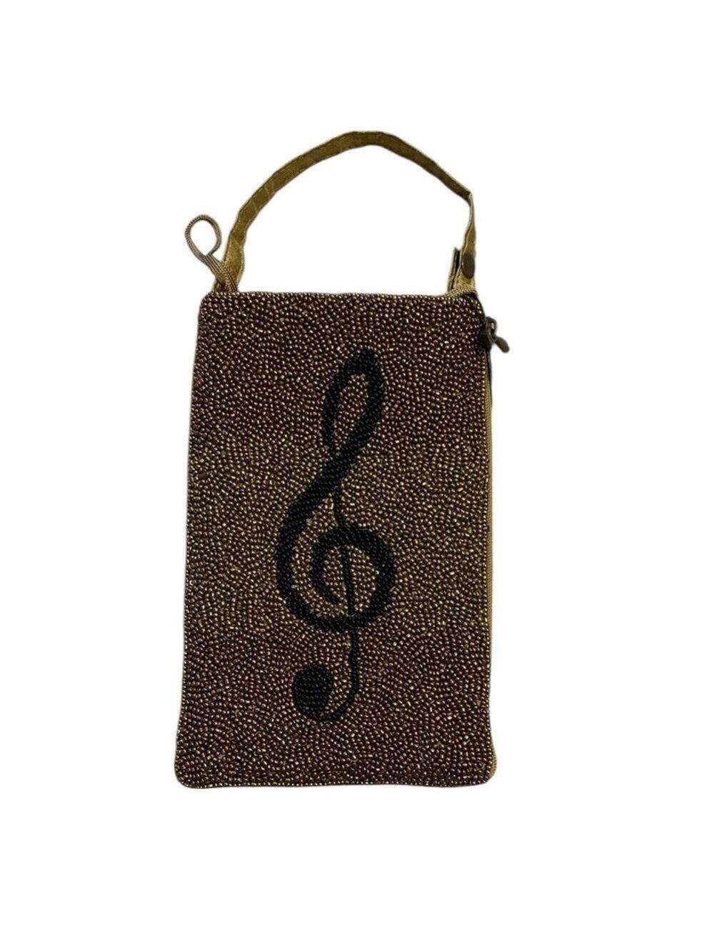 Bamboo Trading Company Music Club Bag Beaded Wristlet Crossbody Gold & Black New